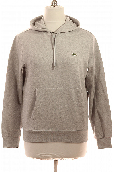 LACOSTE šedá Bavlněná Mikina S Kapucí A Klokaní Kapsou Přes Hlavu Vel. US L