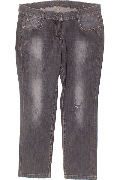 OPUS Dámské Džíny šedé Strečové Rovné S Dírami Velikost 42