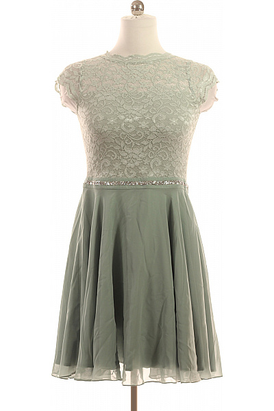 Swing Zelené Krajkové Koktejlové šaty S Krátkým Rukávem A Páskem Vel. XS