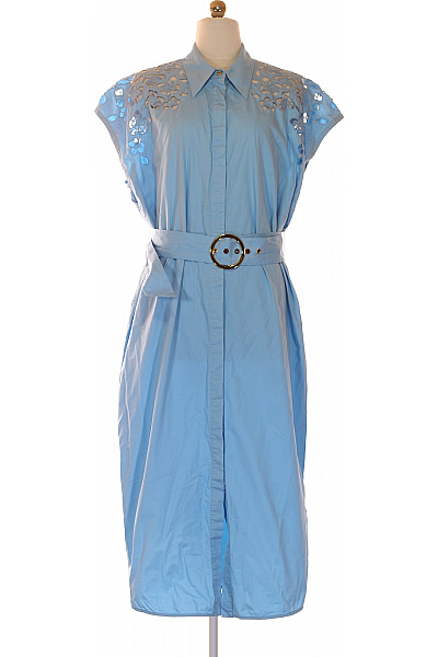 Escada Modré letní košilové šaty s páskem ažurové Vel. 40 | Escada | obrázek 2