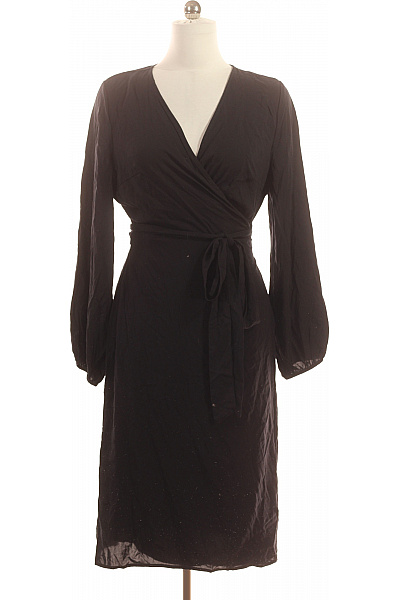 LAWRENCE GREY Černé Zavinovací šaty S Dlouhým Rukávem Elegantní Vel. 42