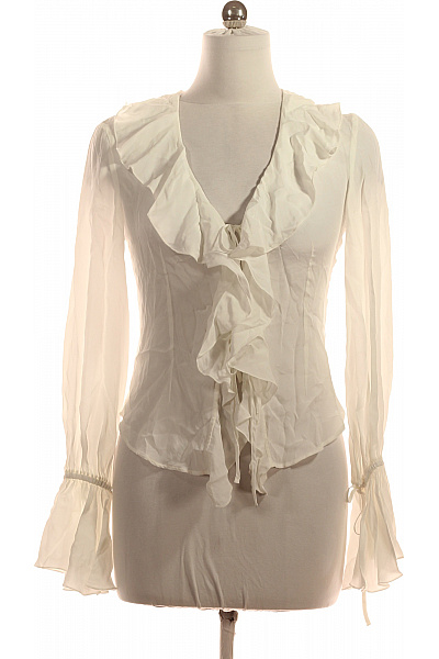 BLUGIRL Bílá Halenka S Volánky A Dlouhým Rukávem Elegantní Romantická Velikost UK 10