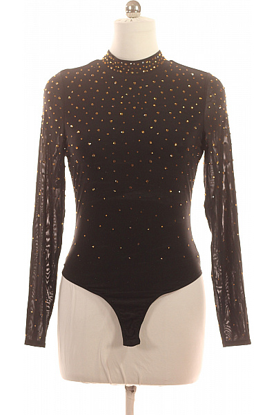 Guess Černé Body Polyamidové S Dlouhým Rukávem Síťované Se Stojáčkem Zdobené Vel. L