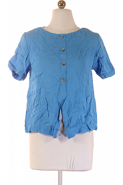 Dámské Tričko S Krátkým Rukávem Modré Viskózové Jednobarevné Vel. 36