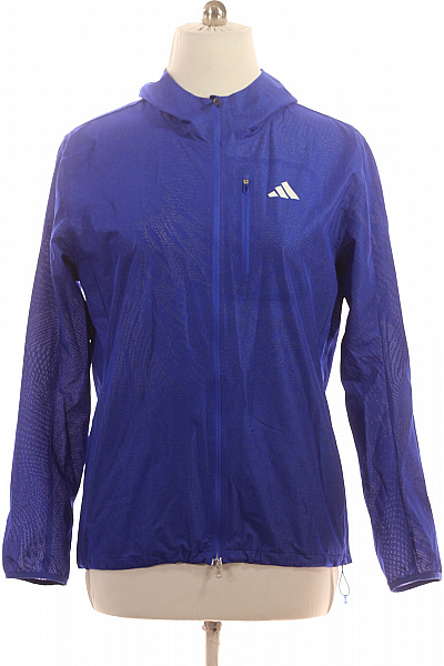 ADIDAS Dámská Modrá Běžecká Bunda S Kapucí Lehká Funkční Polyesterová Velikost L