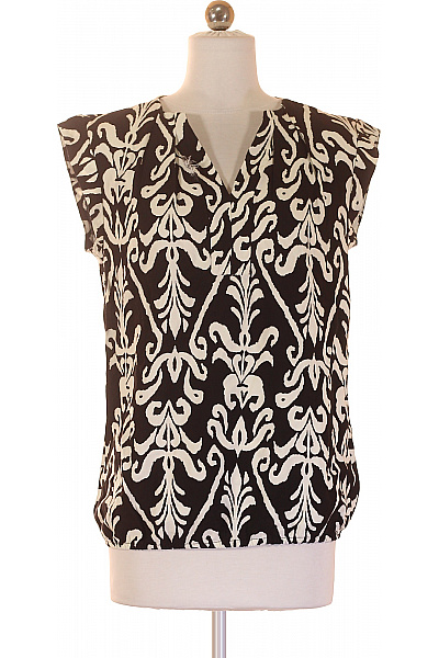 Dámská Viskózová Halenka Bez Rukávů černobílá Vzorovaná Volná Vel. 36