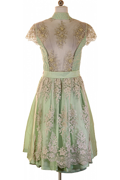 Zelené Krajkové Společenské šaty S Páskem Midi Vintage Vel. 40