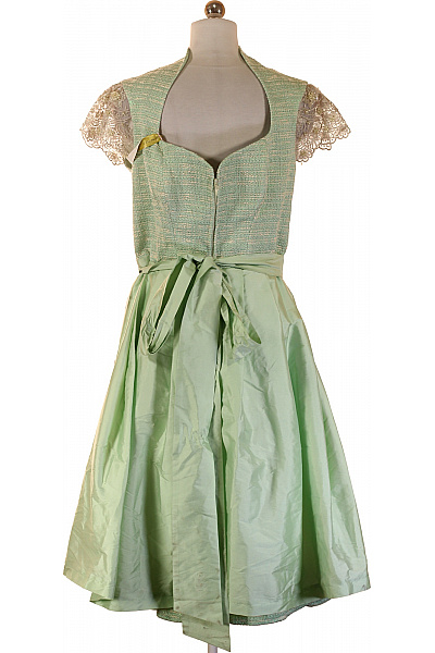 Zelené krajkové společenské šaty s páskem midi vintage Vel. 40 | Unimoda | obrázek 2