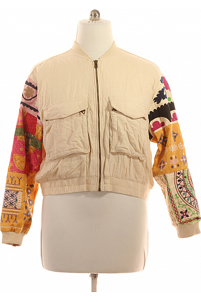 DESIGUAL Dámská Bomber Bunda Béžová Patchwork Krátká Velikost XL