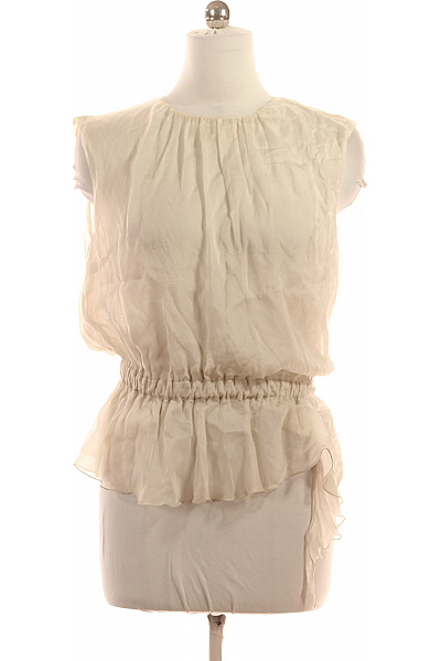 Hedvábná Průsvitná Halenka Bez Rukávů S Gumou V Pase Volná Elegantní Vel. 44