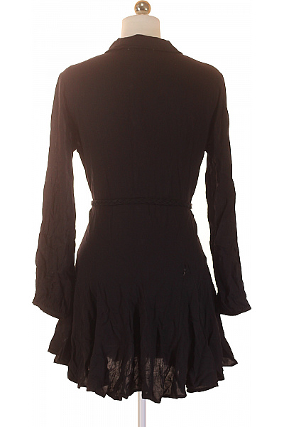 Černé dámské košilové šaty mini s dlouhým rukávem a páskem boho Velikost 36 | Unimoda | obrázek 2