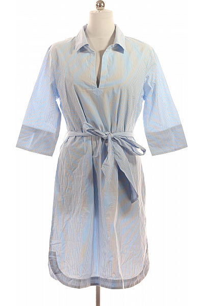 LAWRENCE GREY Bavlněné Modré Pruhované Košilové Šaty S Páskem Letní Volnočasové Velikost 44