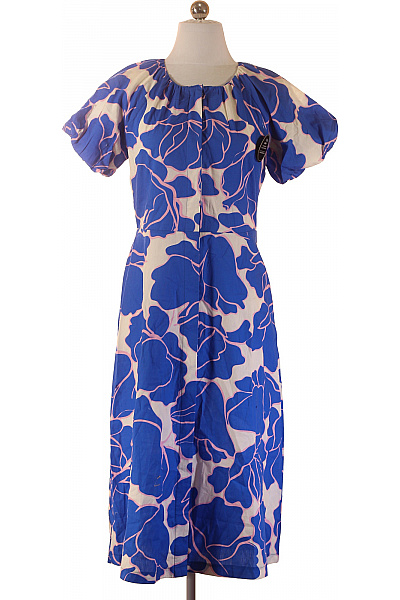 CLOSED Modré Květované šaty S Krátkým Rukávem Bavlněné Letní Volnočasové Velikost UK 10