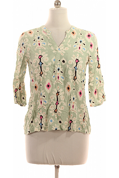 Viskózová halenka světle zelená vzorovaná etno volná s 3/4 rukávem Velikost S | Unimoda | obrázek 2