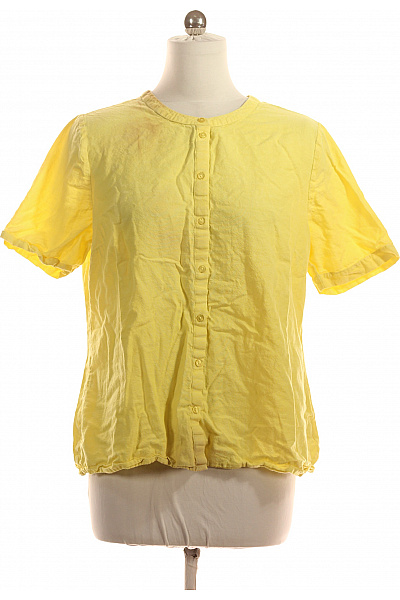 Sheego Dámská Bavlněná Košile žlutá Krátký Rukáv Ležérní Letní Velikost 44