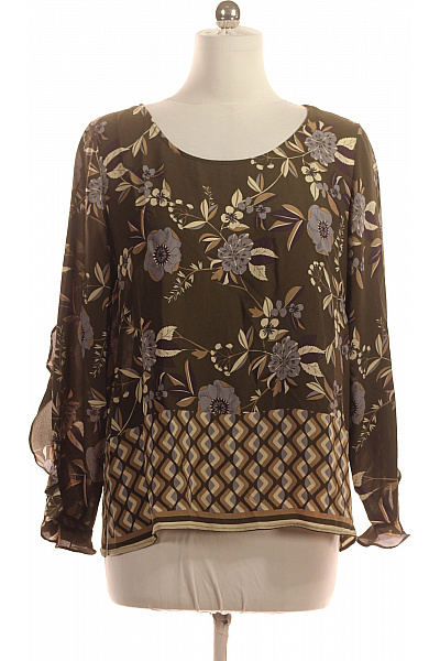 OLTRE Zelená květinová halenka s dlouhým rukávem a volánky Vel. 44 | OLTRE | obrázek 2