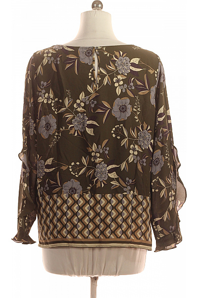 OLTRE Zelená květinová halenka s dlouhým rukávem a volánky Vel. 44 | OLTRE | obrázek 3