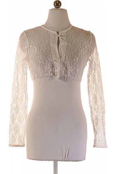 Dámské Bolerko S Dlouhým Rukávem Bílé Krajkové Bavlněné Elegantní Vel. 36