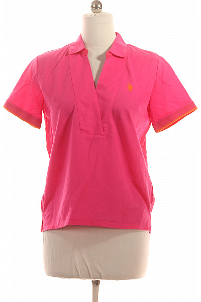 Dámské Růžové Tričko Krátký Rukáv V-výstřih S Výšivkou Velikost L