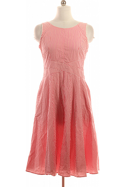 Van Laack Bavlněné Letní šaty Midi červené Bílé Proužkované Retro S Kapsami Velikost 38