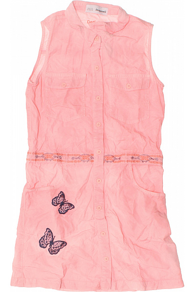 DESIGUAL Růžové šaty S Krátkým Rukávem A Potiskem Motýlů Vel. 146/152
