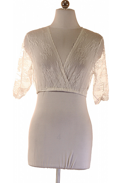 Dámská Bílá Krajková Halenka S Krátkým Rukávem A Výstřihem Do V Velikost 40