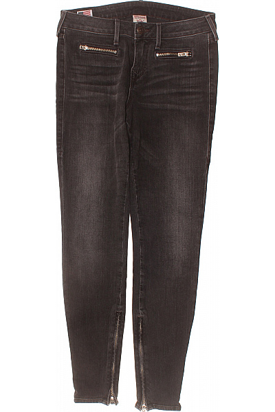 True Religion Dámské Bavlněné Strečové Skinny Džíny černé Seprané Se Zipy Velikost EU 29