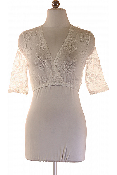 Dámská Halenka Bílá Krajková S Krátkým Rukávem Zavinovací Elegantní Velikost 36