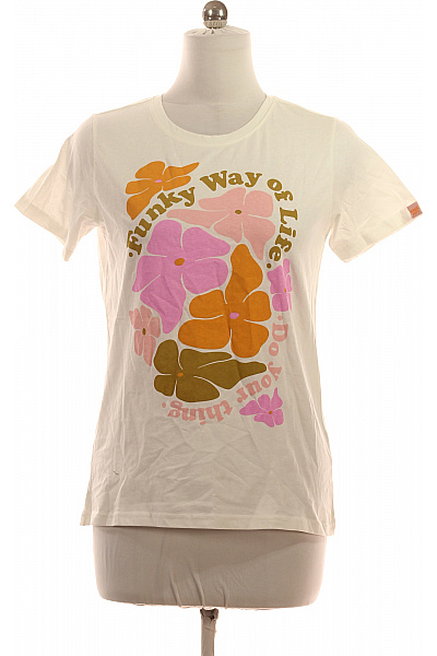 Eight2Nine Dámské Bavlněné Bílé Tričko S Krátkým Rukávem A Květinovým Potiskem Retro Vel. M