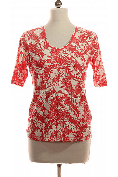 OLSEN Dámské tričko s krátkým rukávem a potiskem listů červené Velikost 42 | OLSEN | obrázek 2