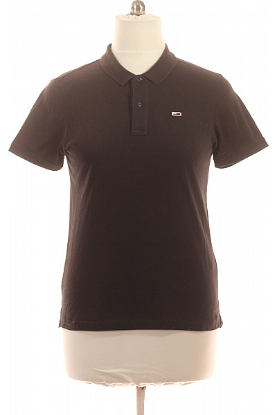TOMMY HILFIGER Pánské Bavlněné Tričko S Krátkým Rukávem A Límečkem Hnědé Vel. L