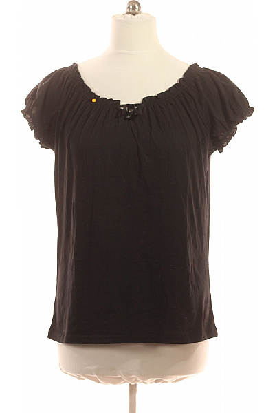 Laura Torelli Dámské Tričko S Krátkým Rukávem černé Bavlněné Jednobarevné S Volánovými Rukávy Vel. L