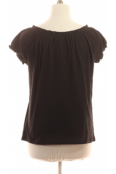 Laura Torelli Dámské tričko s krátkým rukávem černé bavlněné jednobarevné s volánovými rukávy Vel. L | Laura Torelli | obrázek 2