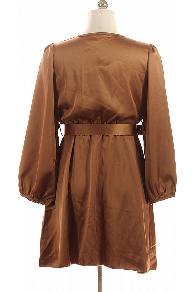 ZAUBERSTERN dámské šaty zavinovací saténové s páskem elegantní hnědé s dlouhým rukávem Vel. M | ZAUBERSTERN | obrázek 2