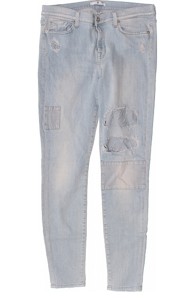 Džíny Modré Pruhované S Nášivkami Děravé Velikost 31