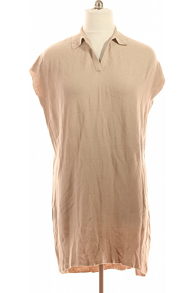 Gentryportofino Béžové Lněné šaty S Krátkým Rukávem A Límečkem Velikost 42