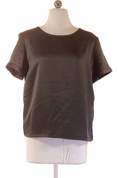 Dámská Halenka Krátký Rukáv Saténová Lesklá černá Vel. M