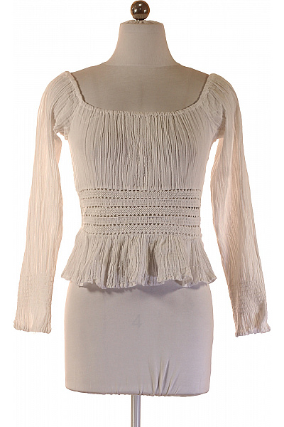 Guess Bílá Halenka S Dlouhým Rukávem A Nabíranými Rukávy, Boho Styl, Ramie Vel. S