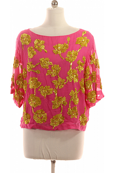 P.A.R.O.S.H. Dámská růžová halenka s krátkým rukávem a flitry květinová Velikost L | P.A.R.O.S.H. | obrázek 2