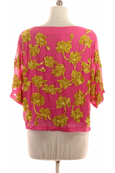 P.A.R.O.S.H. Dámská růžová halenka s krátkým rukávem a flitry květinová Velikost L | P.A.R.O.S.H. | obrázek 3