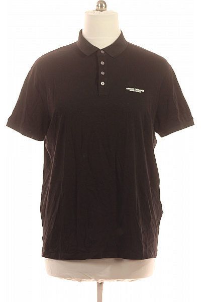 ARMANI Pánské černé Polo Tričko S Krátkým Rukávem A Nápisem Vel. XXL