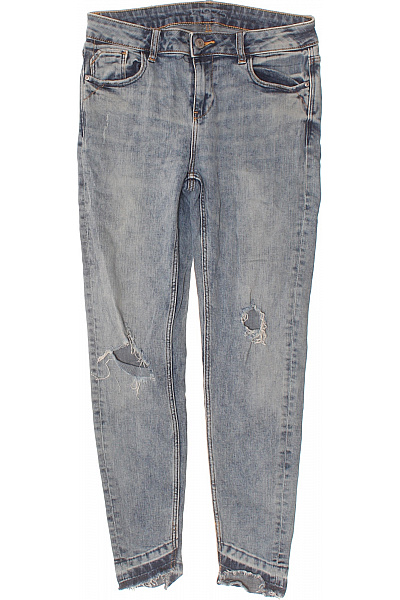 ZARA Dámské Modré Rifle Skinny Ripped Seprané Zkrácené Velikost 36