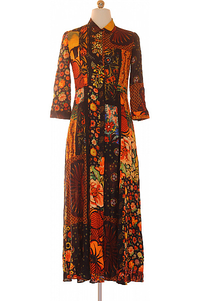 DESIGUAL Dámské Dlouhé šaty Košilové Boho Patchwork Květované Retro Velikost Xs