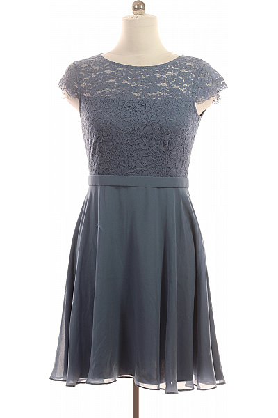 Vera Mont Modré Krajkové šaty S Krátkým Rukávem A Páskem Pro Družičky Velikost 40