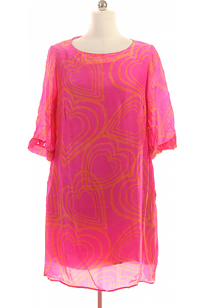 LIEBESKIND Růžové šaty Tunikové Krátké Volné S Potiskem Srdce Pro Letní Dovolenou Vel. 40