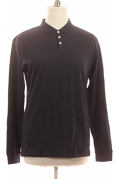 LAWRENCE GREY Pánské Tričko S Dlouhým Rukávem A Límečkem Modré Bavlněné Jednobarevné Polo Vel. Xxl