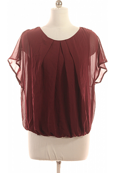 LAWRENCE GREY Dámská Halenka S Krátkým Rukávem Vínová Průsvitná Volná Velikost 40