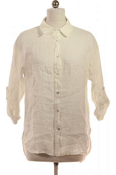 Cartoon Bílá Lněná Košile S Krátkým Rukávem Ležérní Vel. 38