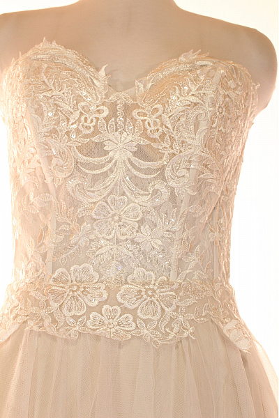 Magic Bride Dámské dlouhé svatební šaty korzetové tylové krajkové béžové Vel. DE 38 | Magic Bride | obrázek 3