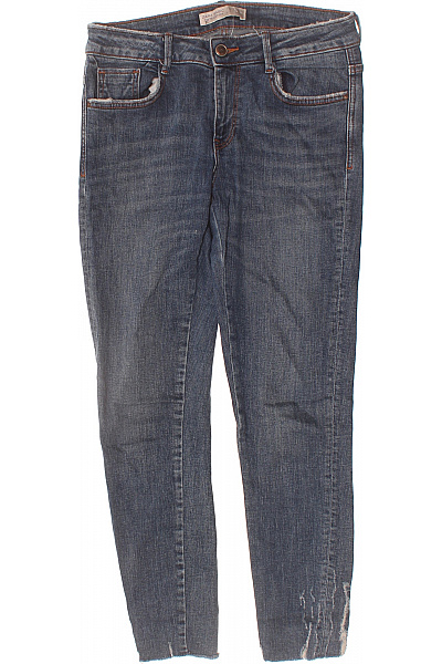 ZARA Dámské Modré Džíny Skinny S Roztřepenými Nohavicemi Velikost 38